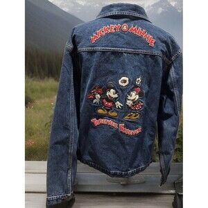 Disney Mickey & Minnie Together Forever Denim Jean Jacket Size XL Love Boho